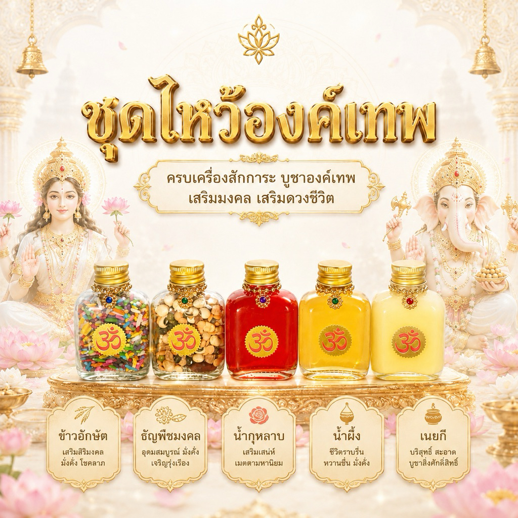 [ส่งด่วน] ชุดไหว้พระพิฆเนศครบชุด ชุดไหว้คเณศจตุรถี พระแม่ลักษมี ธัญพืช ข้าวอักษัต