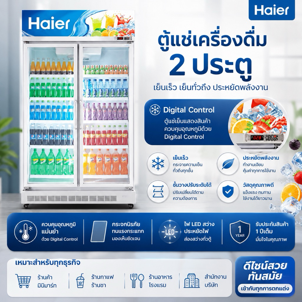 HAIER ตู้แช่เครื่องดื่ม 2 ประตู SC-763BC3 ขนาด 25.8 คิว สีขาว ประกัน 1 ปี