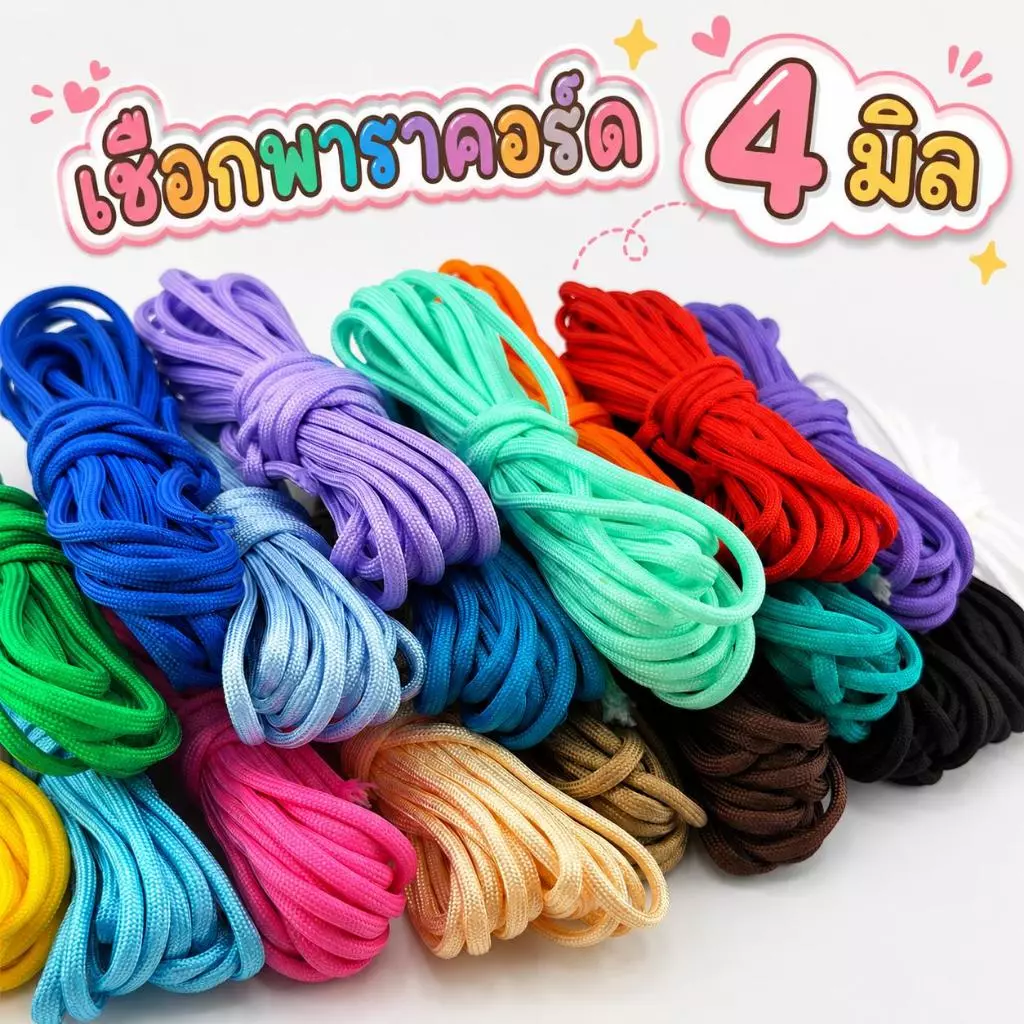 เชือกพาราคอร์ด เชือกโพลีเอสเตอร์ ขนาด 4 มิล ยาว 5 เมตร สีสดพาสเทล งาน DIY