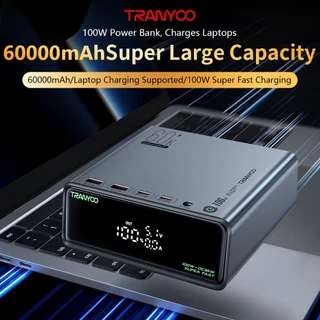 TRANYOO L6 60000mAh Power banks รองรับชาร์จเร็ว 100W เข้ากันได้กับอุปกรณ์ทุกชนิด มีหลอด LED และ 5 พอร์ตชาร์จในตัว
