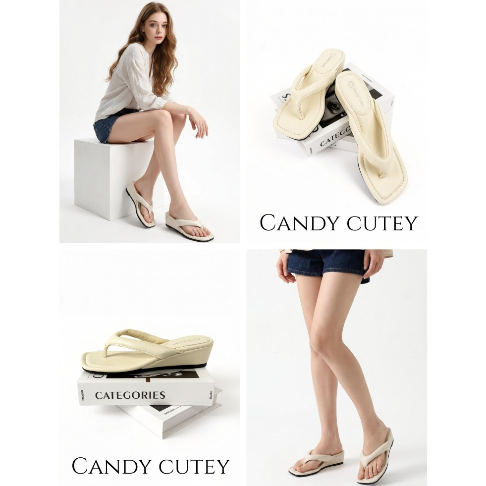 Candy Cutey รองเท้าแตะแบบคีบดีไซน์มินิมอล หนังนุ่ม ใส่สบาย พื้นนิ่มเดินง่าย แมทช์ได้ทุกลุค เรียบง่ายแต่ดูดี
