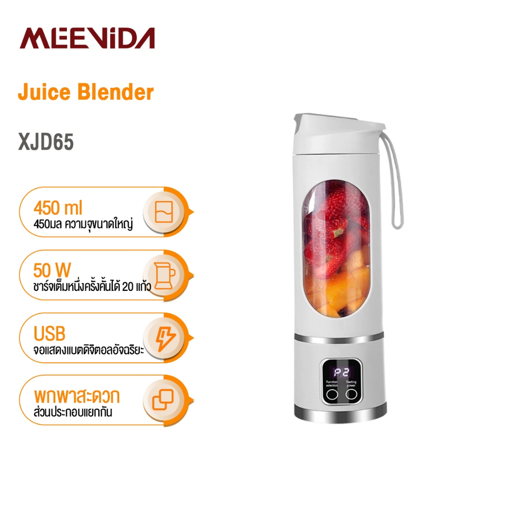 Meevida เครื่องปั่นน้ำผลไม้ เครื่องคั้นน้ำผลไม้อเนกประสงค์ Juice Blender 450ML แก้วปั่นผลไม้แบบพกพา