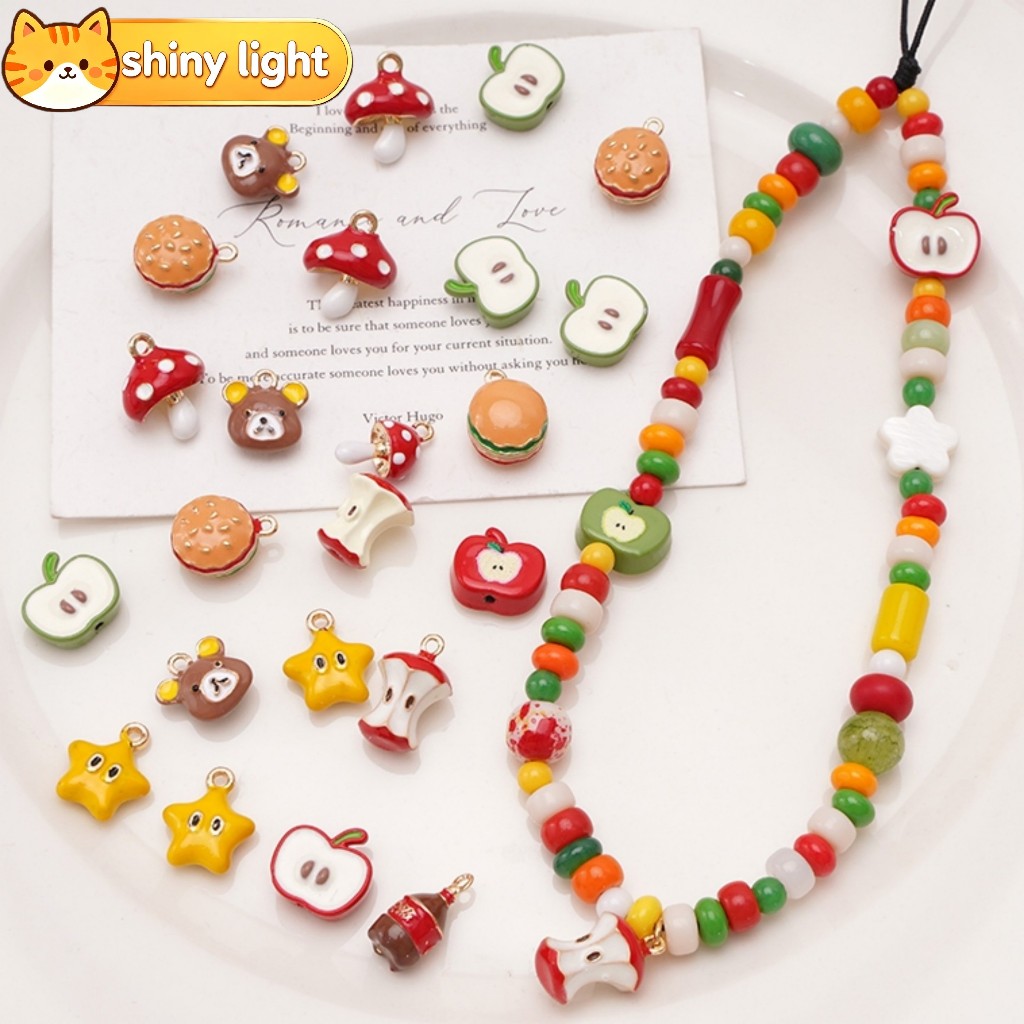 จี้โลหะผสมน่ารักสีสันสดใส รูปเบอร์เกอร์ โค้ลา แอปเปิ้ล 1 ชิ้น อุปกรณ์ DIY ทำสร้อยคอ สร้อยข้อมือ เครื่องประดับ