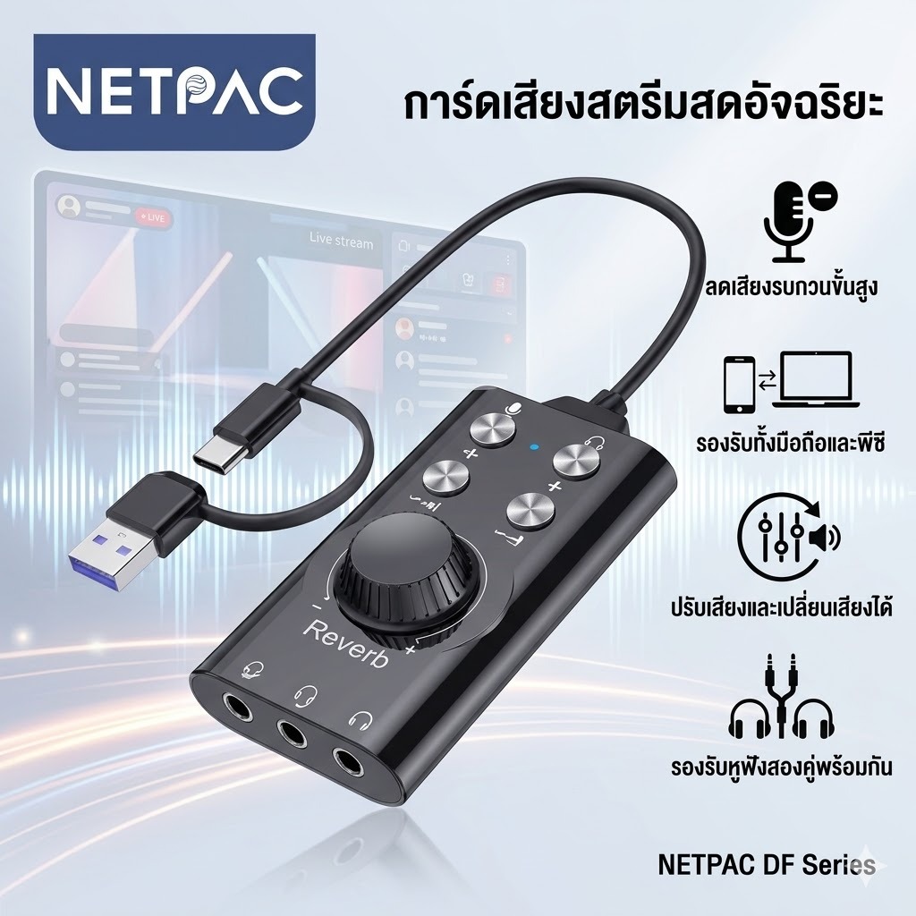 NETPAC Sound Card Mic Audio Card อะแดปเตอร์แจ็คเสียงสเตอริโอ USB พร้อมปุ่มควบคุมระดับเสียง สําหรับลําโพงแล็ปท็อป