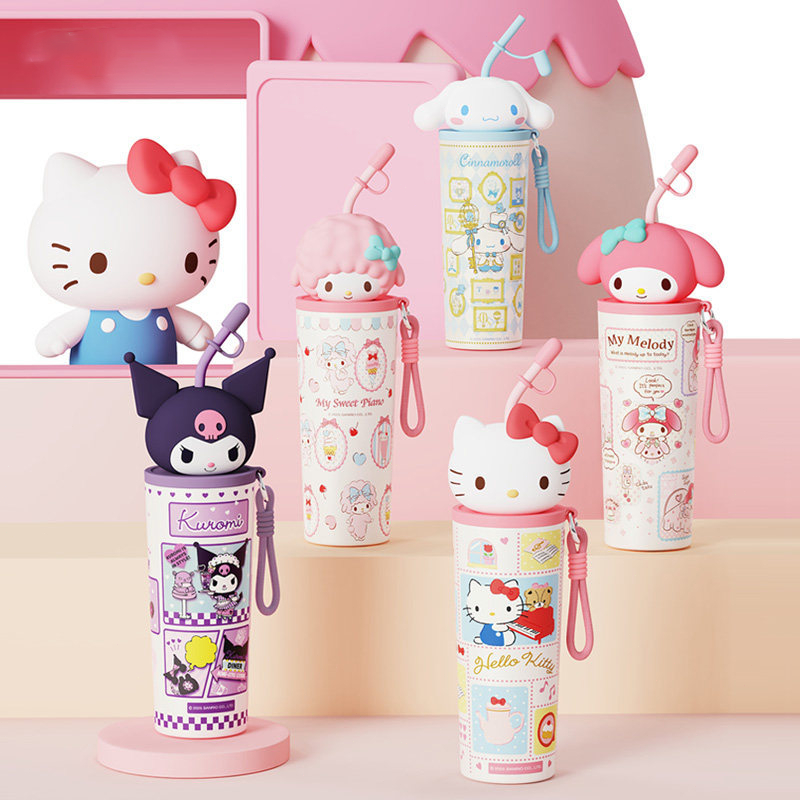 แก้วน้ำเก็บอุณหภูมิ 700ml พร้อมหลอด สแตนเลส 316 เก็บร้อนเย็น ลายน่ารัก แก้วน้ำพกพา แก้วน้ำในรถ ใช้งานสะดวก