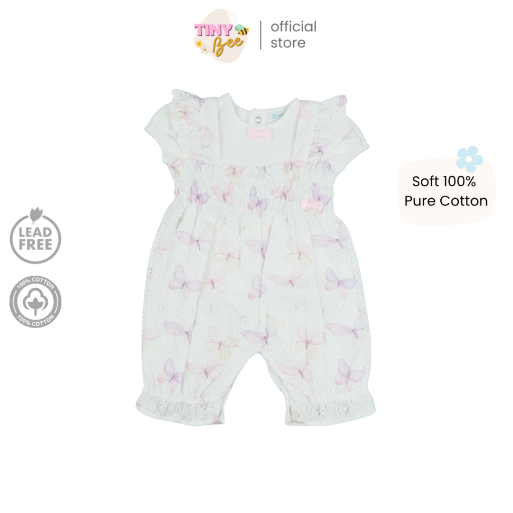 TinyBee ชุดเอี๊ยมเด็กผู้หญิง ผ้าลูกไม้พรีเมียม ลายผีเสื้อ แบรนด์อังกฤษ Mintini Baby อายุ 3-24 เดือน