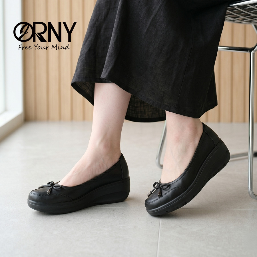 ORNY รองเท้าคัทชูผู้หญิง OY2850 ส้นตึก 2 นิ้ว รองเท้าเพื่อสุขภาพ พื้นนุ่ม แต่งโบว์ น่ารัก ใส่สบาย
