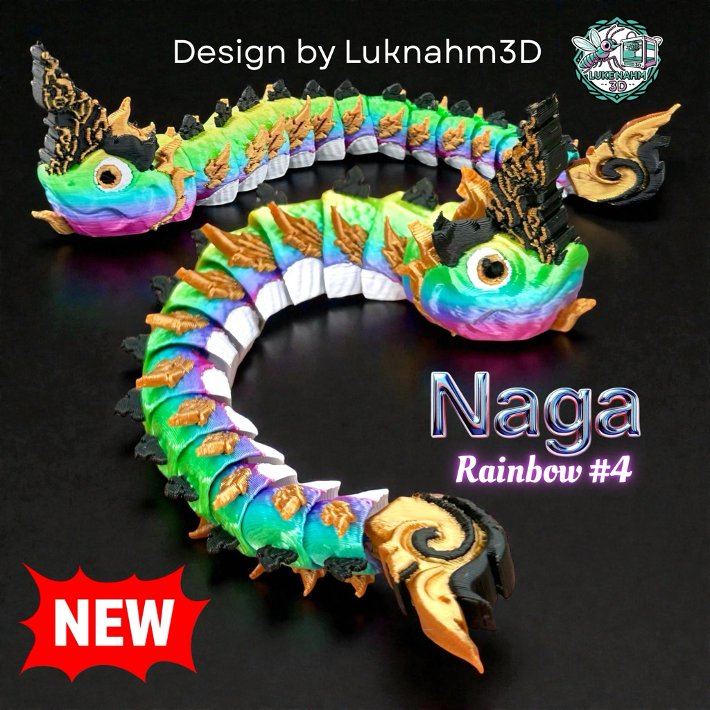 พญานาคดุ๊กดิ๊ก 3D Printing :  ทำเป็นพวงกุญแจได้ เรืองแสงBlacklight ออกแบบและผลิตเอง by LukeNahm3D