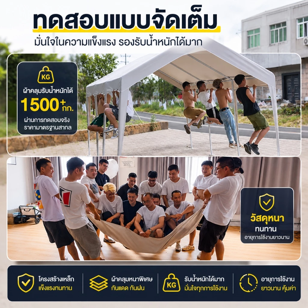 เต็นท์จอดรถ เต็นท์ขายของ 2x2 2x3 3x3 เมตร โครงเหล็กหนา thumbnail 6