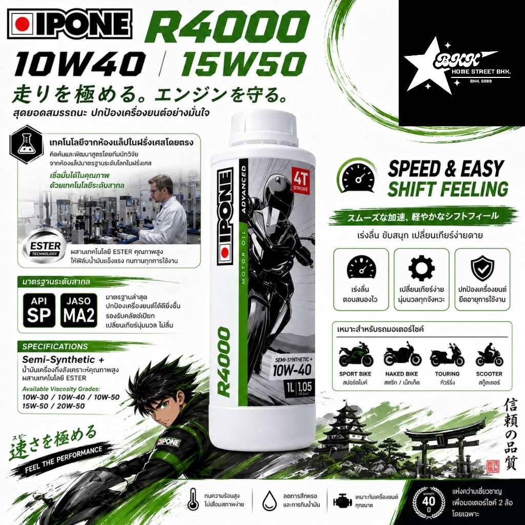 IPONE R4000 10W-40/15W-50 น้ำมันเครื่องกึ่งสังเคราะห์เกรดพรีเมี่ยม