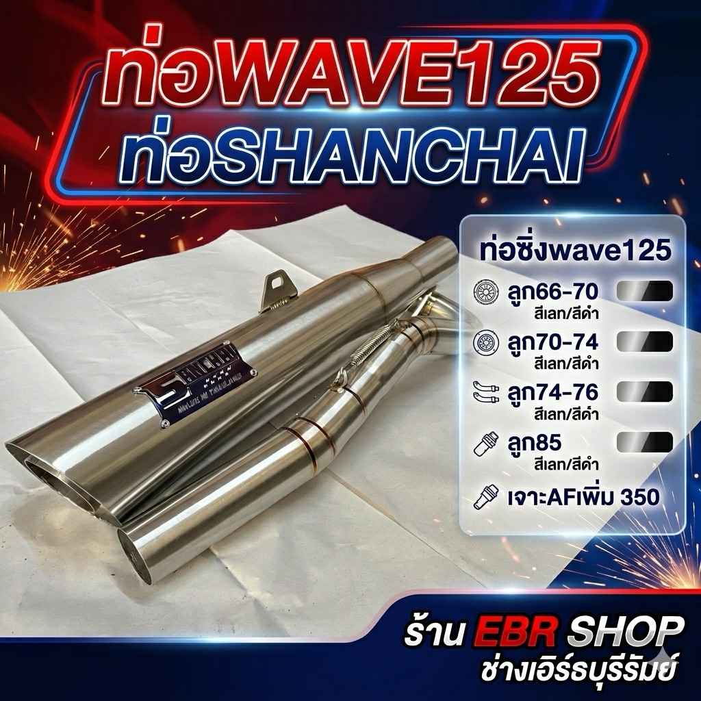 ท่อSANCHAI  WAVE125 66/7  -W125 72-74 คอท่อ35-38-44 สีเลท /สีดำ
