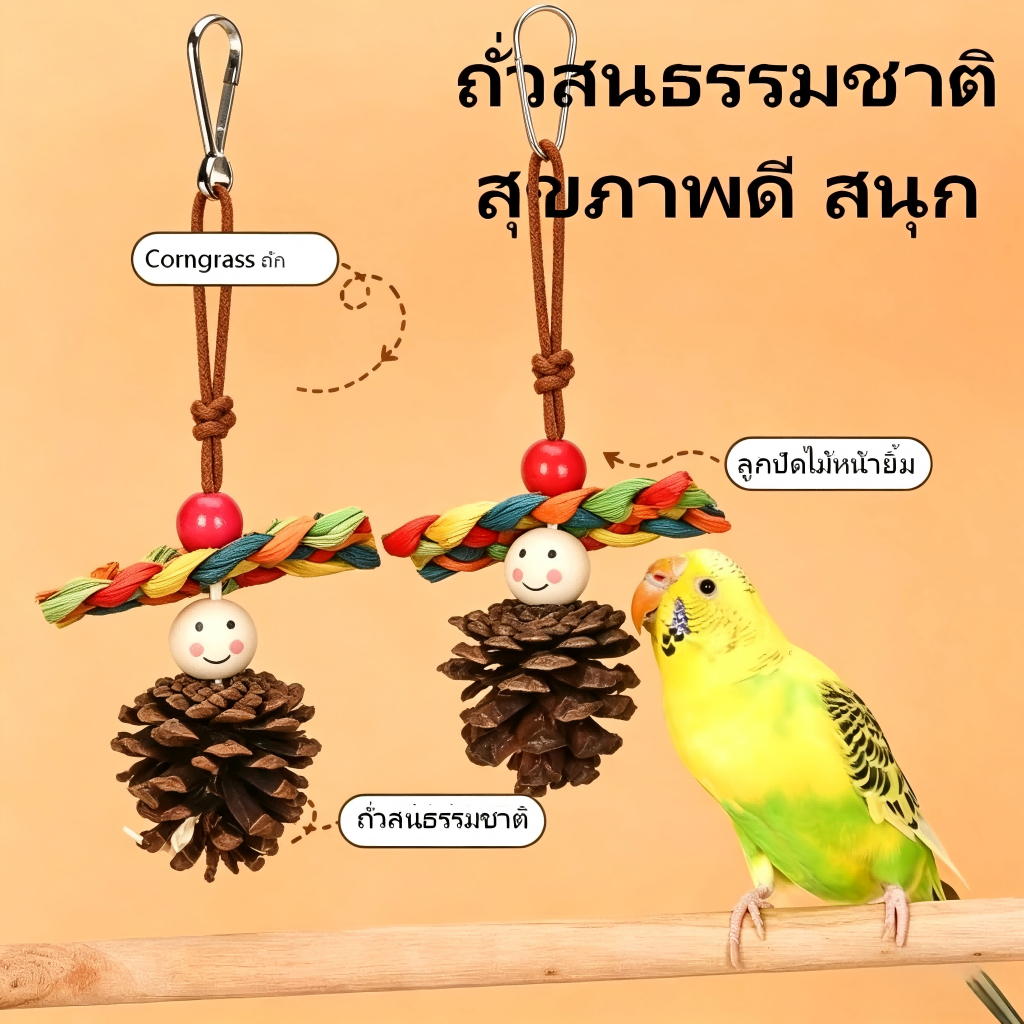 ของเล่นนกแก้วกัดแทะ ก้อนสนธรรมชาติ แก้เบื่อ ลับจมูก ป้องกันกัดขน ติดตั้งง่าย ปลอดภัยไร้สารพิษ