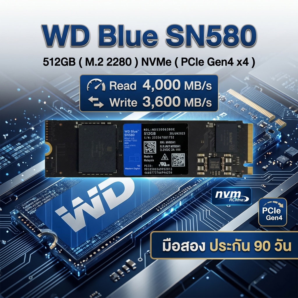 [มือสอง] SSD WD Blue SN580 500GB M.2 2280 NVMe PCIe Gen4 ประกัน 90 วัน