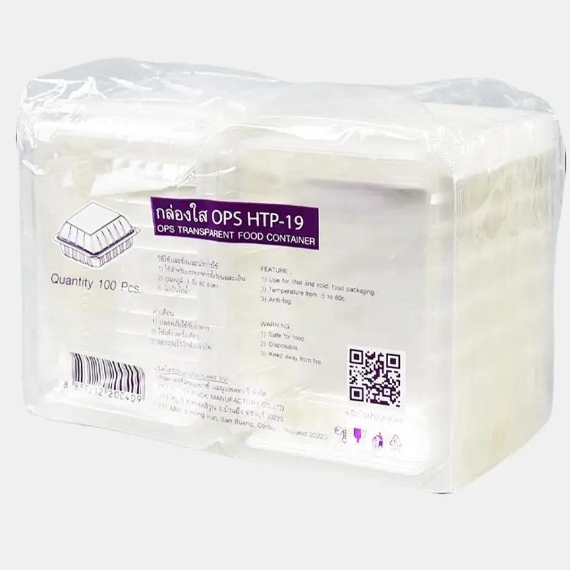 กล่องใส OPS HTP-19 รุ่นฝาล็อคไม่ได้ ใส่บรรจุเบเกอรี่ ขนมไทย ไม่มีไอน้ำ จำนวน 100 ใบ