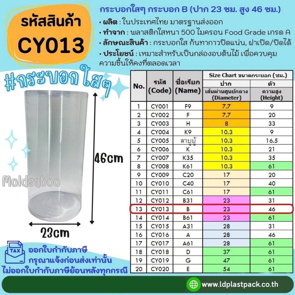 (1ใบ,2ใบ,5ใบ) [CY013] กระบอกใสๆ กระบอก B ปาก 23cm สูง 46cm กระบอกพลาสติกใส กระบอกทรงสูง กระบอกอบต้นไม้ กระบอกพลาสติกPVC
