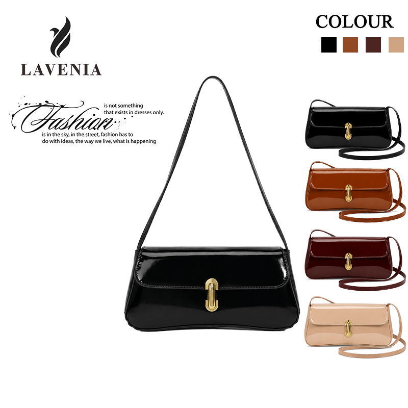 กระเป๋าผู้หญิง LAVENIA ทรงบาแก็ต หนังเงาพรีเมียม สายยาวสะพายสบาย แมตช์ง่าย ใช้เรียน ทำงาน เที่ยว