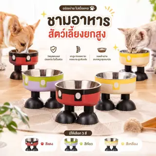 Boqi Factory ชามอาหารสัตว์เลี้ยง ชามอาหารแมว ทรงยกสูง น่ารักมินิมอล 2ชั้นถอดได้ CW382
