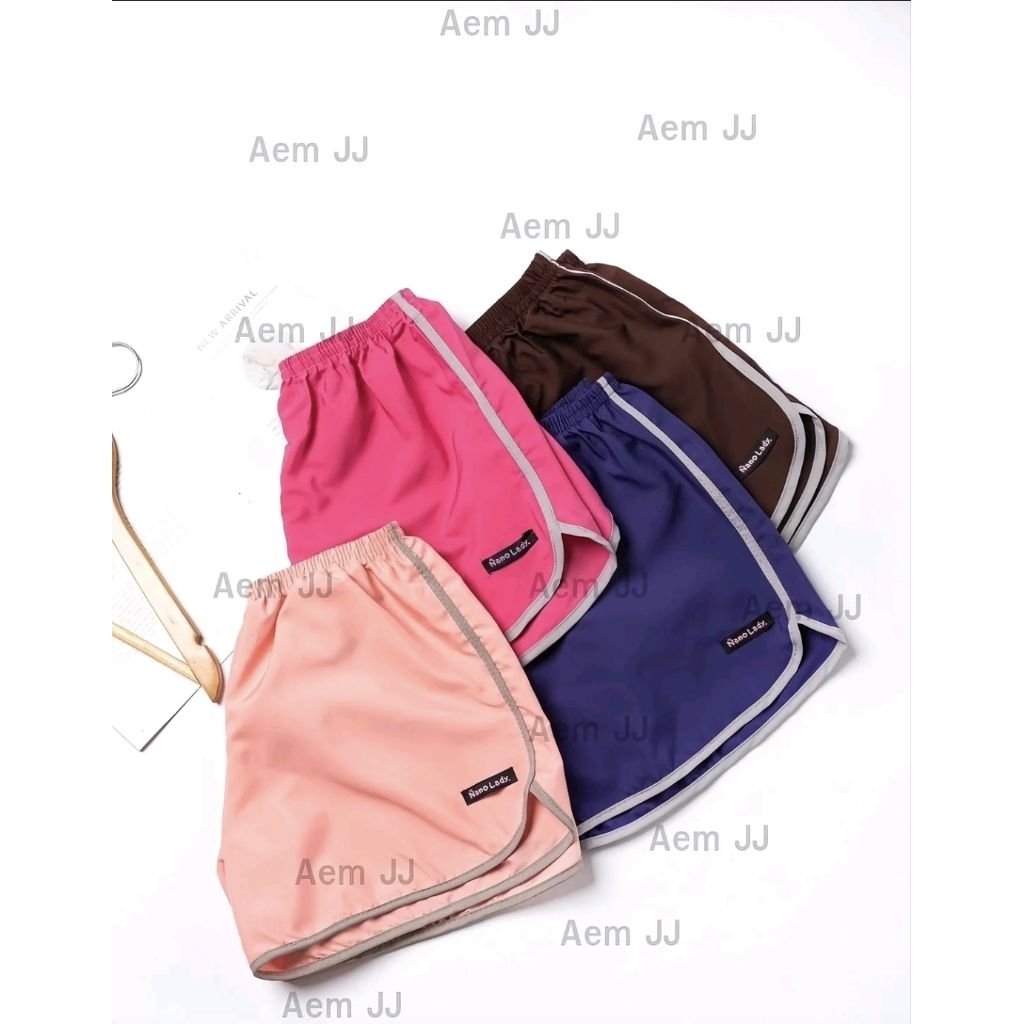 กางเกงขาสั้นผ้าไหมอิตาลี่ขนาดฟรีไซส์ สีพื้น สุ่มขอบสี