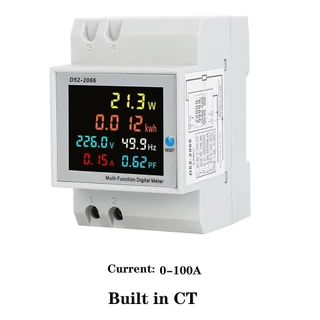 6in1 เครื่องวัดพลังงานไฟฟ้า หน้าจอสี 2P AC 220V 63A อเนกประสงค์ APP ควบคุม D52-2066