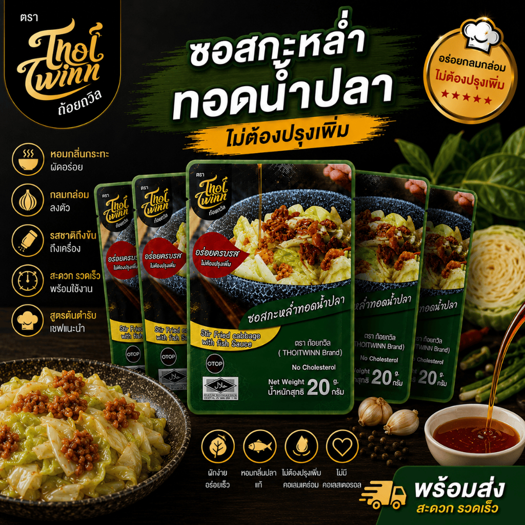ซอสกะหล่ำทอดน้ำปลา 5 ซอง ตราถ้อยถวิล (แบบซอง) 20g Stir fried cabbage with fish sauce