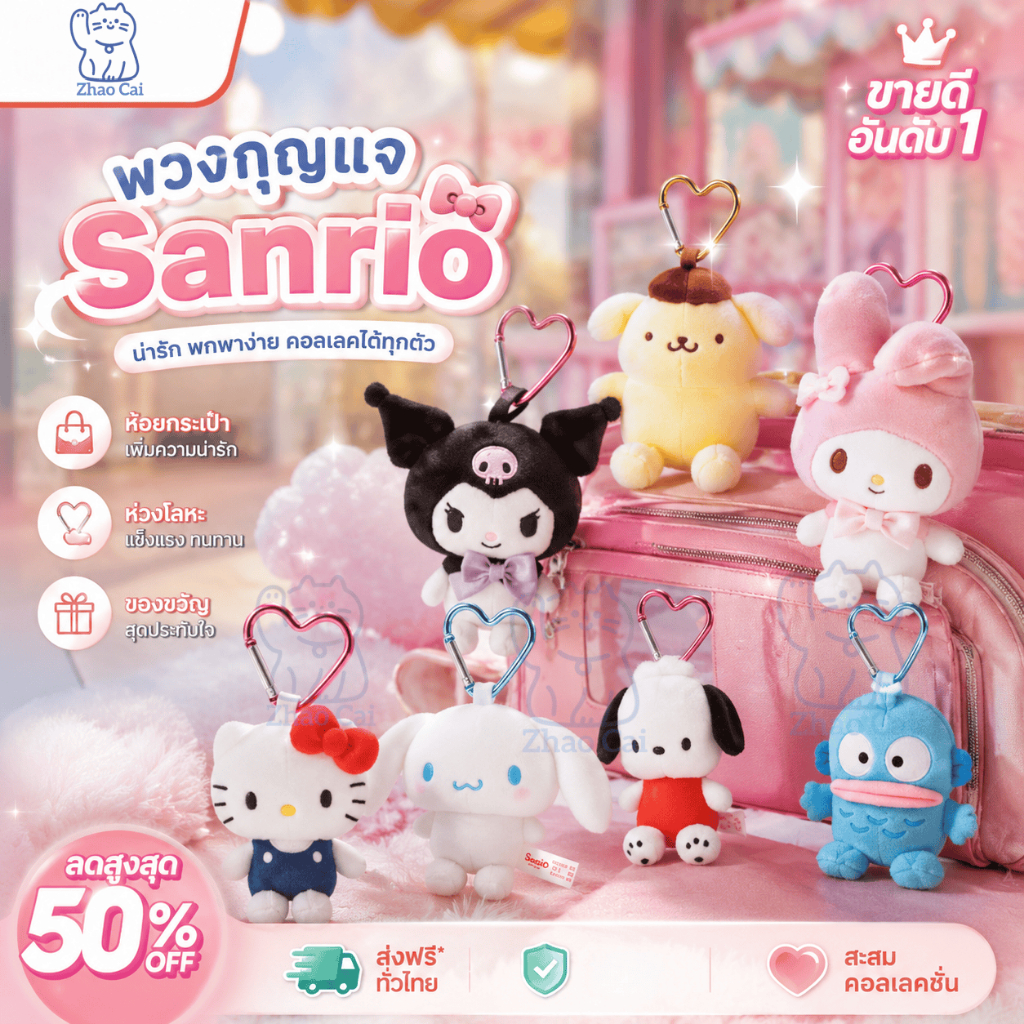 [ส่งจากไทย] Sanrio ซานริโอ้ พวงกุญแจ พวงกุญแจตุ๊กดา จี้ตุ๊กตาปุ่มรักขนาดเล็ก