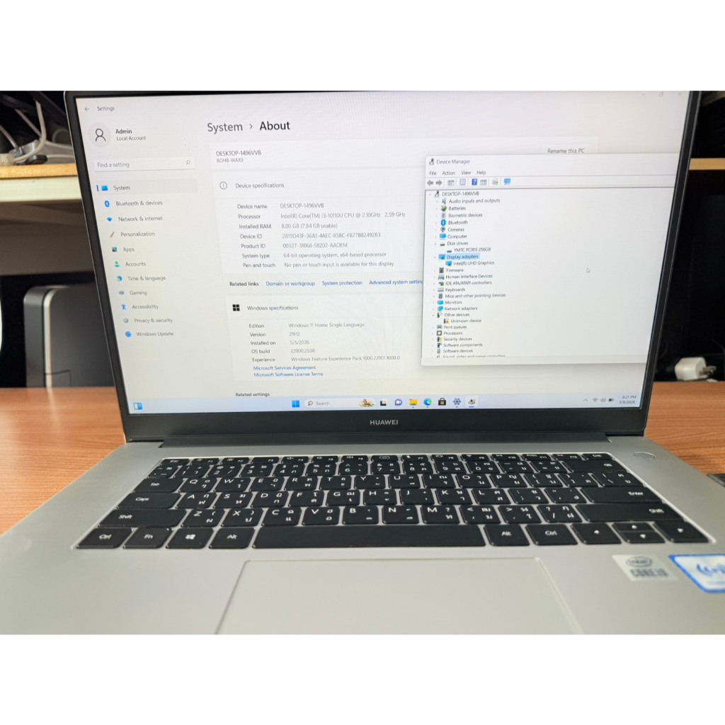 โน้ตบุ๊ค งานช่าง อะไหล่โน้ตบุ๊ค มีตำหนิ Huawei BOHB-WAX9 (i3-10110U/8GB/M.2 256GB) แบต 88% จอ Bright