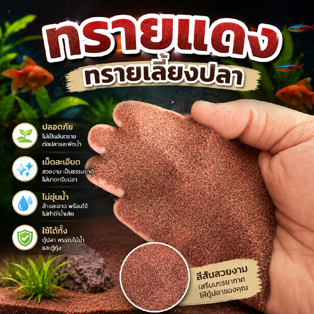 ทรายแดง ทรายเลี้ยงปลา ทรายโกเมนสีแดง ทรายปูพื้น ทรายแดงละเอียด