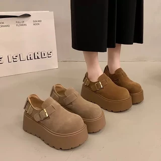Hellomyshoes G34 รองเท้าแฟชั่นเกาหลี สุดน่ารัก ทนทาน แข็งแรง หนังนิ่ม ผ้ากำมะหยี่ มินิมอล พร้อมส่งจากไทย เสริมสูง 6 CM.