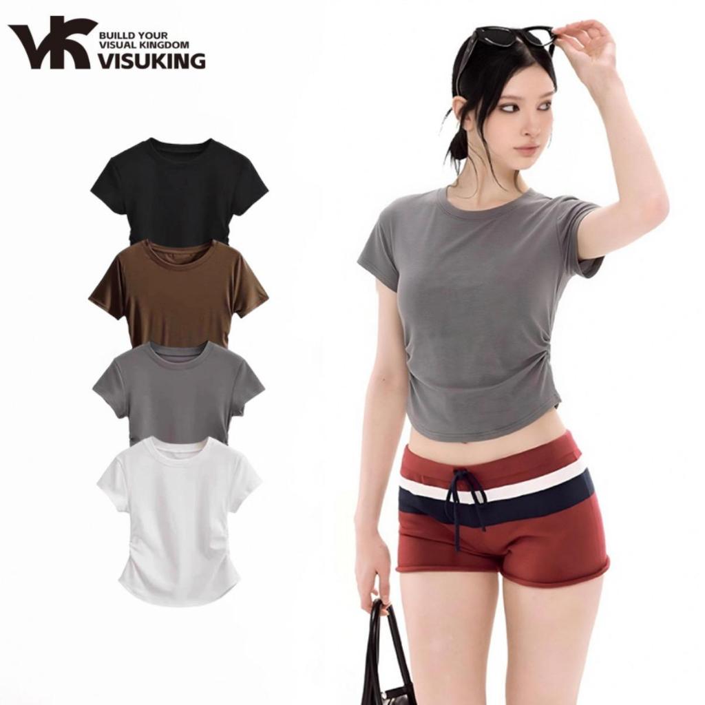 VISUKING เสื้อยืดผู้หญิง แขนสั้น เอวแคบ สลิม สไตล์เกาหลี Clothing Lady Women Tshirt