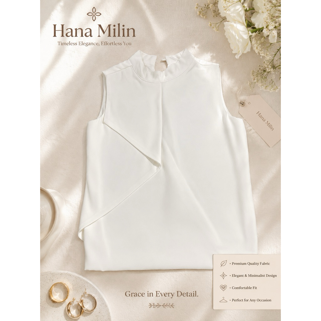 (สภาพดี) เสื้อแขนกุดเรียบหรู สีขาว Hana Milin