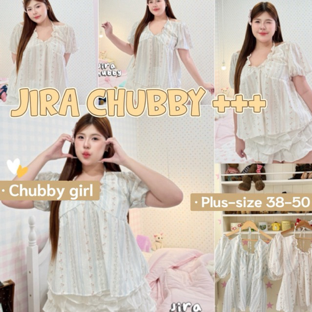 (ส่วนลดโปรเปิดร้าน+ส่งฟรีโค้ดคุ้ม✅) เสื้อสาวอวบอ้วนคล้องคอแขนจั้มตุ๊กตา งานผ้านำเข้าพิมพ์ลายน่ารักมากค่ะ(38-52)