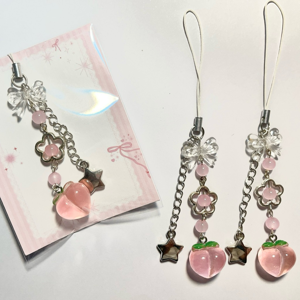 thebrinc.c peach keychain | พวงกุญแจลูกพีช พวงกุญแจห้อยโทรศัพท์