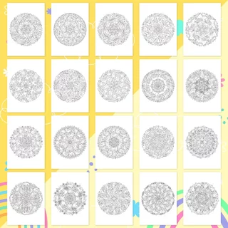 ภาพระบายสีมันดาลา สำหรับผู้ใหญ่และเด็ก ชุด "Doodle Cat Mandalas" / 20 แผ่น / เลือกกระดาษได้