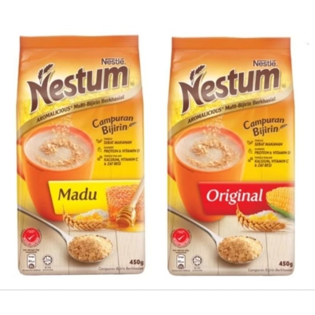 nestum ori เครื่องดื่มธัญพืช สูตรดั้งเดิม รสน้ำผึ้ง 220 กรัม และ 450 กรัม เนสตุ้ม