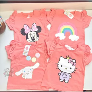 FUFU เสื้อยืดเด็ก เสื้อเด็ก สกรีนการ์ตูน แขนสั้นระบาย (1-4 ขวบ) ผ้าคอตตอนนุ่ม เลือกสี/คละลาย (TSH-2)