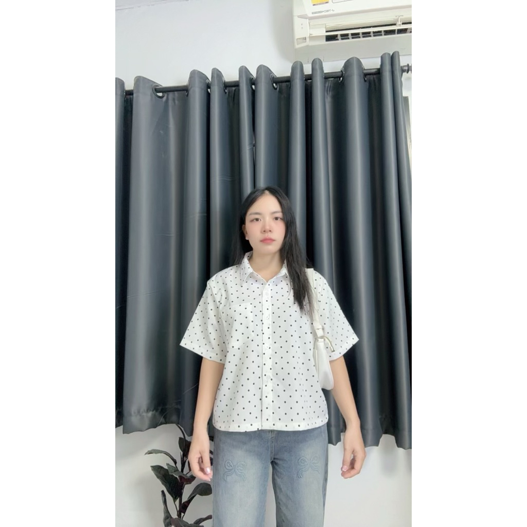 เสื้อเชิ้ตผู้หญิงทรงครอป ใส่สบายผ้า(ไม่ต้องรีด)