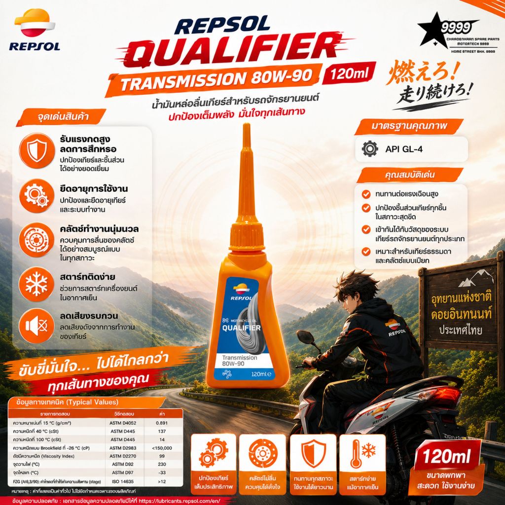 REPSOL QUALIFIER TRANSMISSION 80W-90 120ml น้ำมันเฟืองท้ายคุณภาพสูง ขนาด 120 ml.