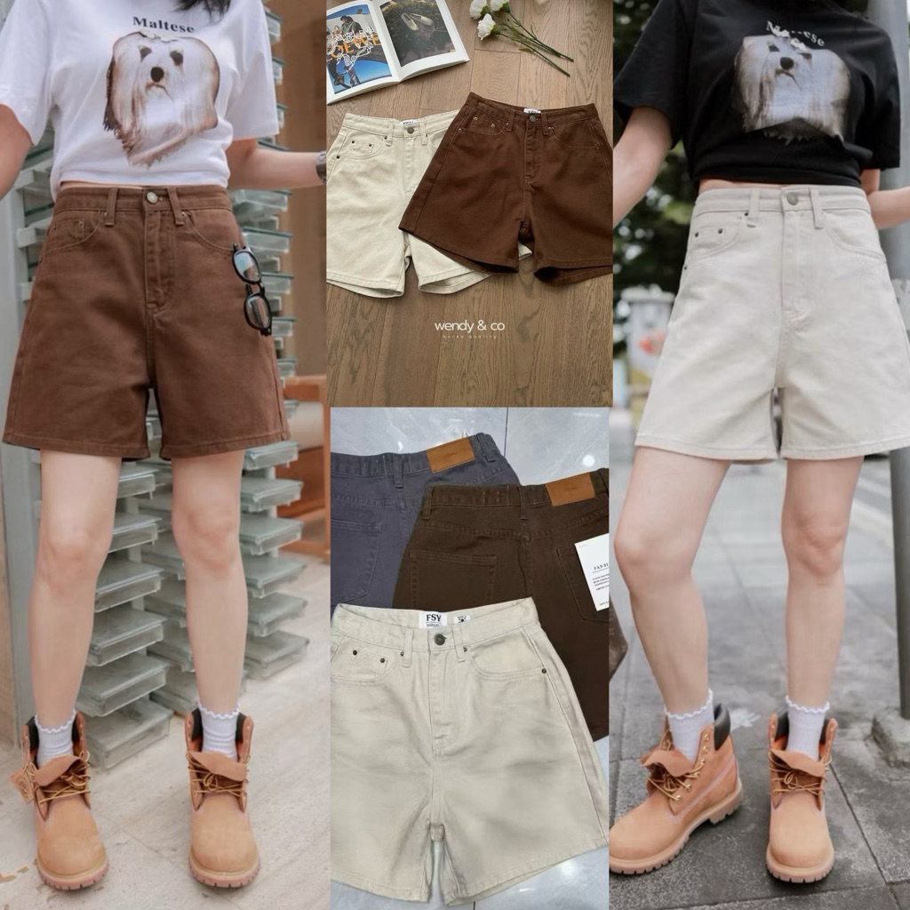 📍พร้อมส่ง📍🇰🇷FSY🇰🇷 61681กางเกงยีนขาสั้นผ้ายีนฟอก ผ้านิ่มทรงสวย ทรงเบสิค
