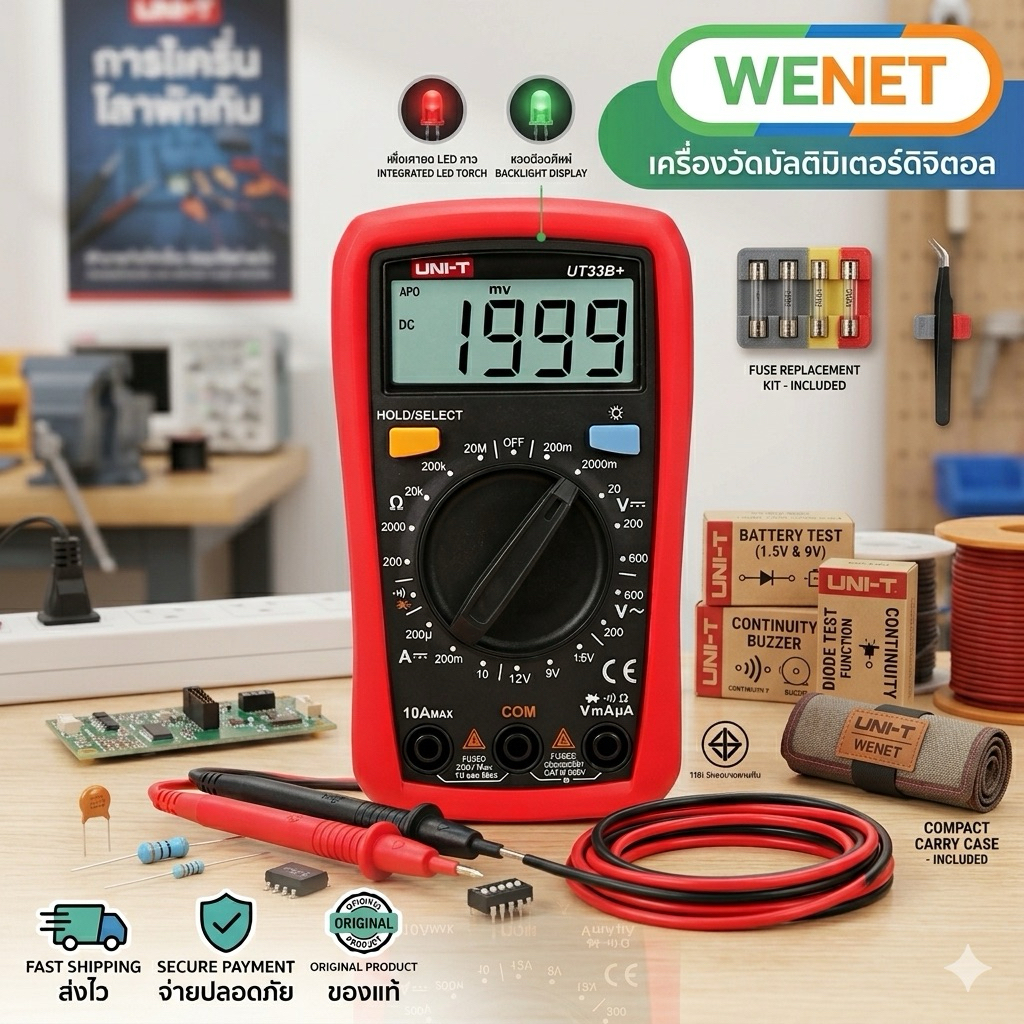 UNI-T UT33B + มัลติมิเตอร์แบบดิจิตอล LCD แบบใช้มือถือ DC / AC กระแสไฟตรง DC