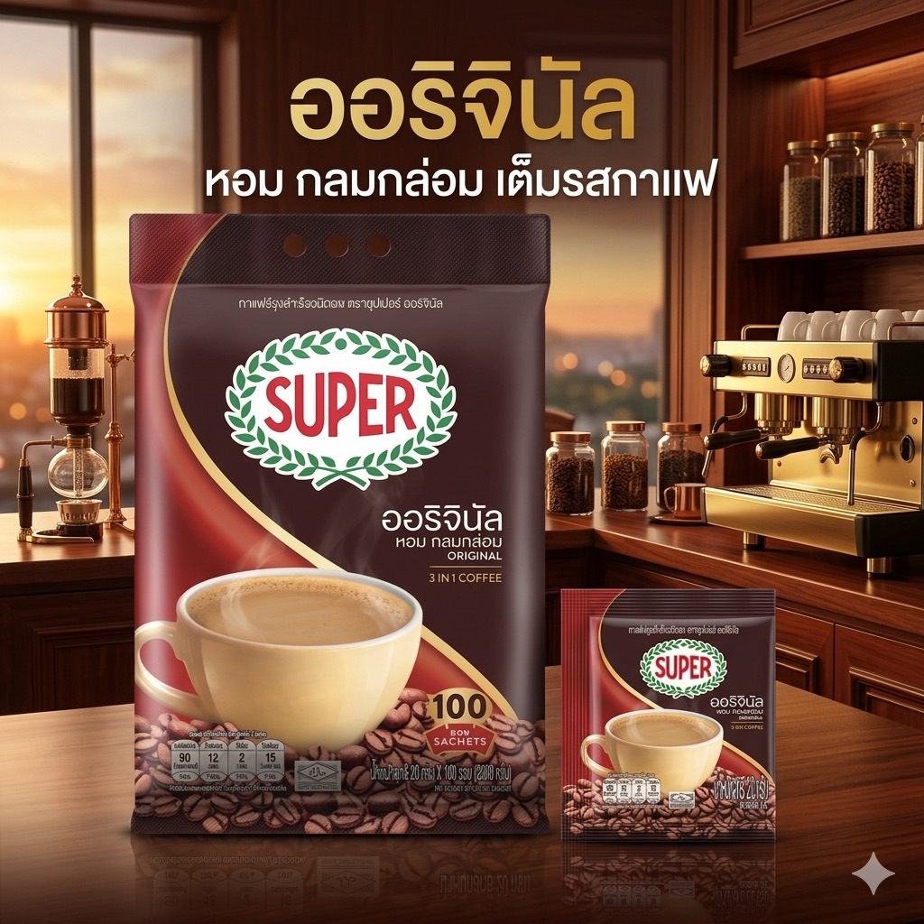 ส่งด่วน!!!100 ซอง กาแฟซุปเปอร์ ออริจินอล หอมกลมกล่อม รสชาติเข้มข้น พร้อมชงทันที