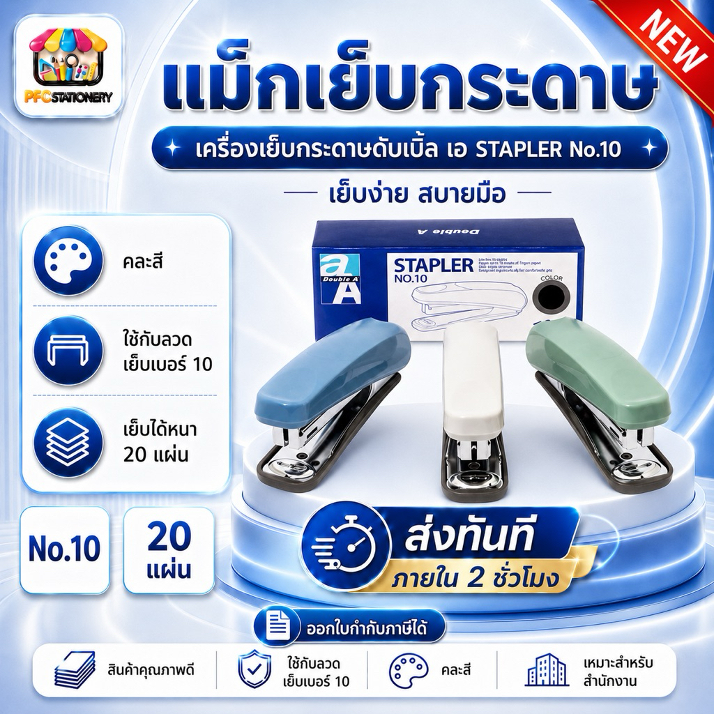 (ส่งทันที)เครื่องเย็บกระดาษดั๊บเบิ้ล เอ STAPLER No.10 เย็บง่ายสบายมือ (คละสี)