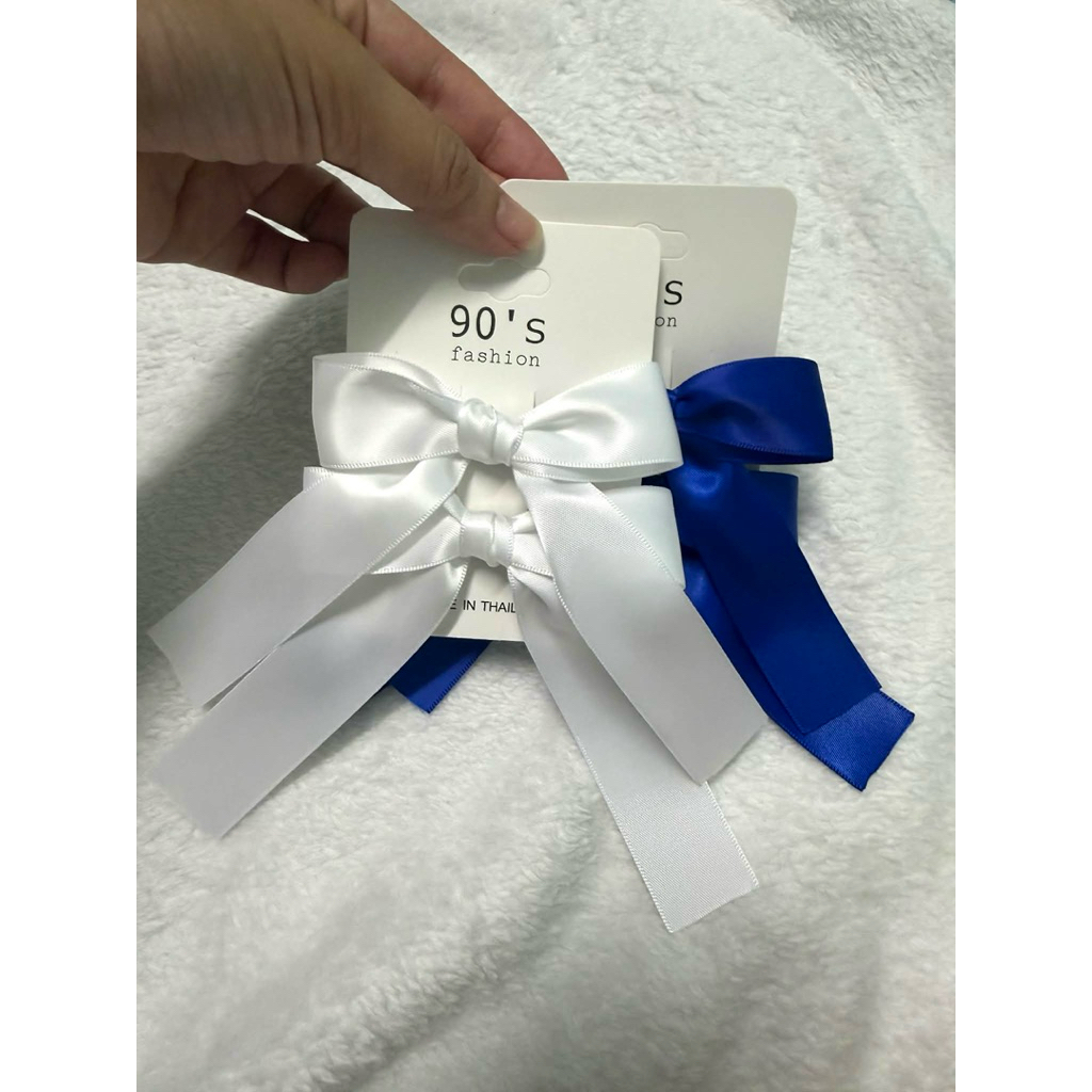 โบว์ติดผมนักเรียน โบว์กิ๊บติดผม สีน้ำเงินสีขาว 1 แผง(2 ชิ้น) กิ๊ฟติดผม โบว์น่ารัก ริบบิ้น1นิ้ว กิ๊บปากเป็ด ริบบิ้นดี