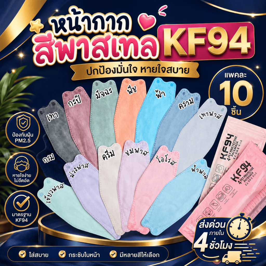 แมสเกาหลีKF94/1แพคมี10ชิ้น (หูสีและหูขาว)หูสีซองใหม่ หูขาวซองเก่า...พร้อมส่งด่วนในกรุงเทพฯ