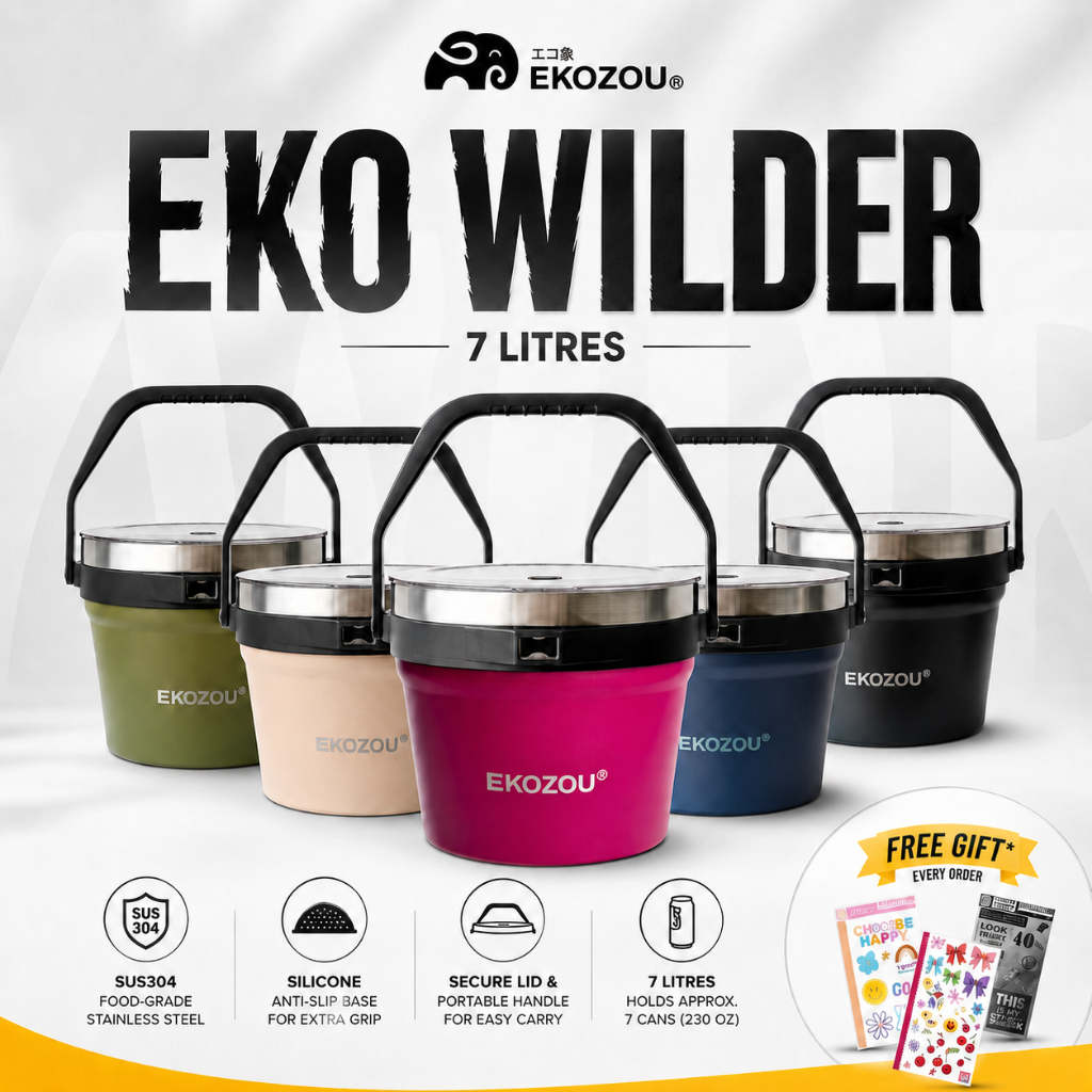 EKO WILDER ถังสแตนเลสขนาด 7 L ถังเก็บความเย็น มาพร้อมกับที่เปิดฝาขวดโซดาและเครื่องดื่มฝาจีบ ข้างถัง