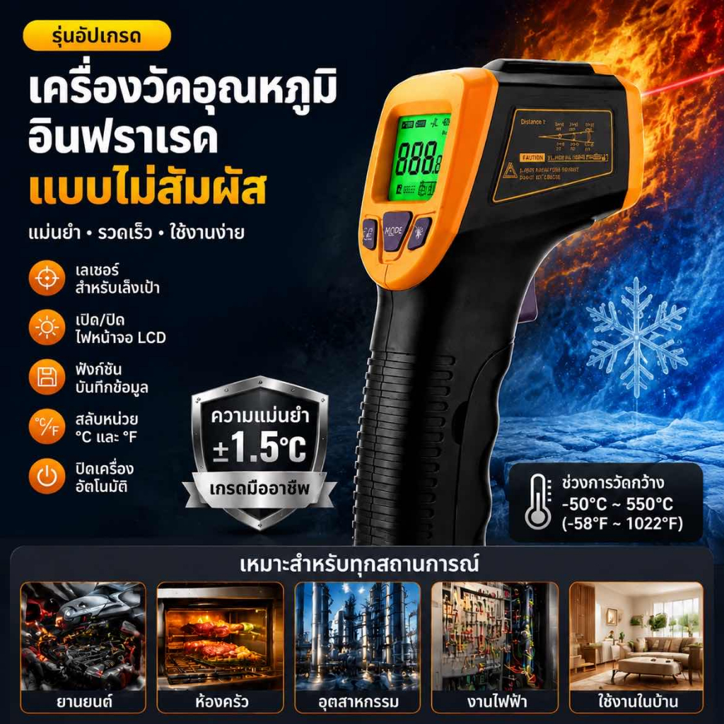 GM320 เครื่องวัดอุณหภูมิอินฟราเรด ปืนวัดอุณหภูมิ ใช้ในการวัดอุณหภูมิอุตสาหกรรม เทอร์โมมิเตอร์ ไม่สัมผัสจอ Thermometer