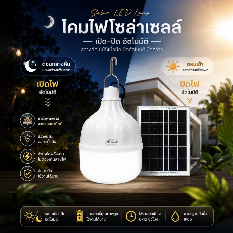 ไฟตุ้ม ไฟโซล่าเซลล์  800W 700W 600W 500W   พลังงานแสงอาทิตย์ แสงขาว ไฟโซล่าเซลล์ โซลาร์เซลล์