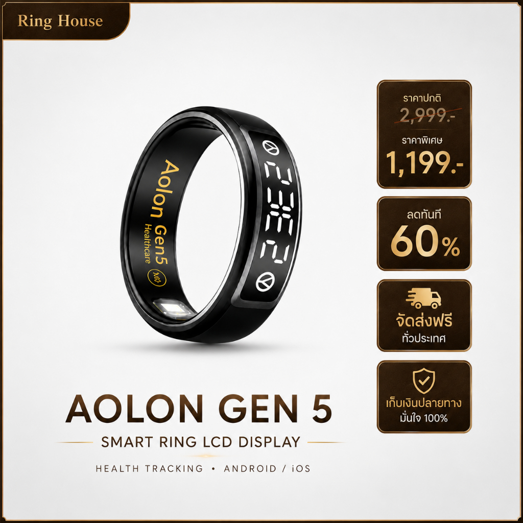 Aolon Ring Gen 5 Smart Ring LCD แหวนอัจฉริยะ แหวนสุขภาพ วัดหัวใจ นอนหลับ HRV กันน้ำ IP69K