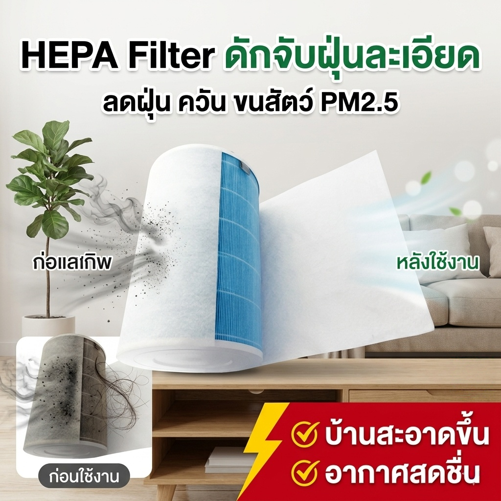 HEPA Filter แผ่นกรองฝุ่น PM2.5 ขนาด30x65ซม 10ชิ้น ใช้กับเครื่องฟอกอากาศ Xiaomi Sharp Philips