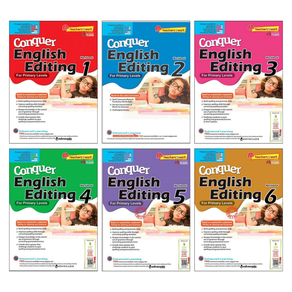Conquer English Editing Workbook 1-6 | แบบฝึก Grammar Spelling ภาษาอังกฤษ ประถม |หนังสือสิงคโปร์