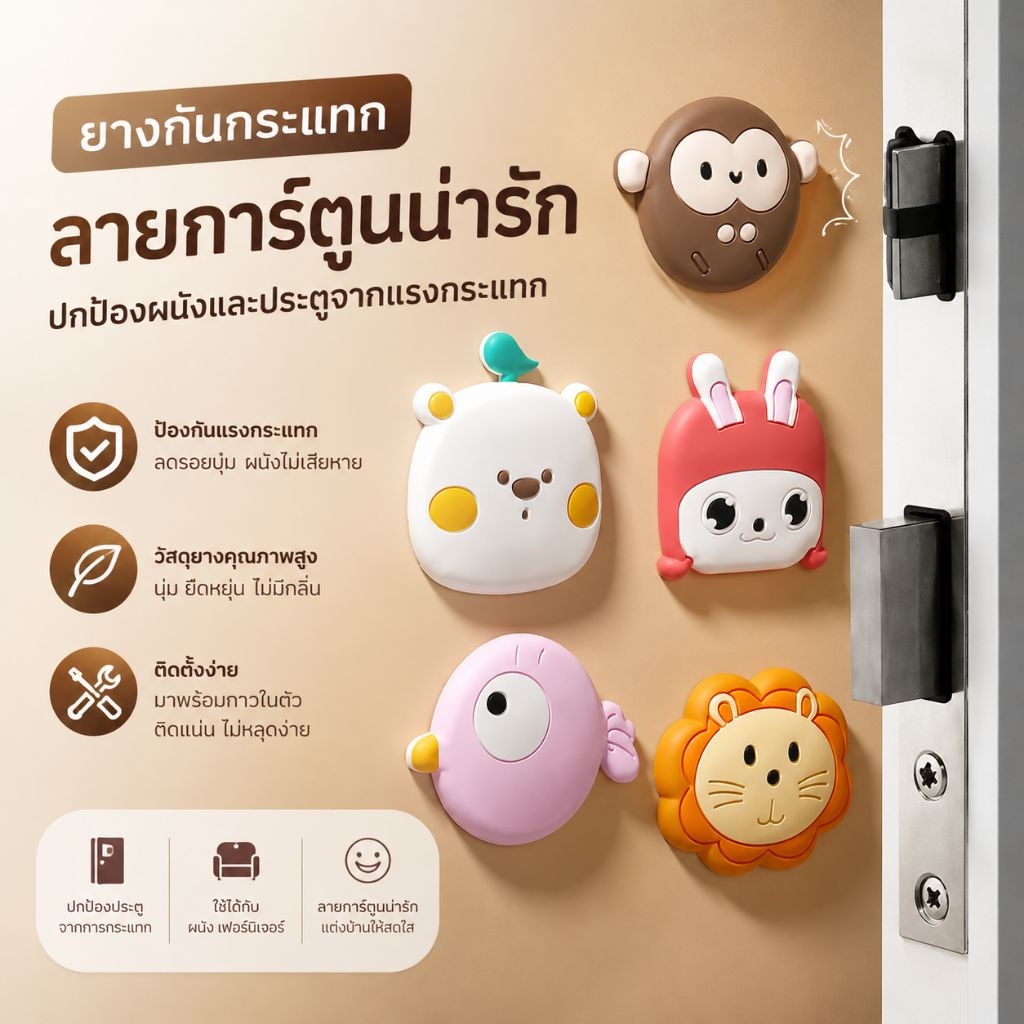 ซิลิโคนกันชน ยางกันกระแทก มีกาวในตัว ลายการ์ตูนรูปสัตว์ กั้นประตู ขอบโต๊ะ